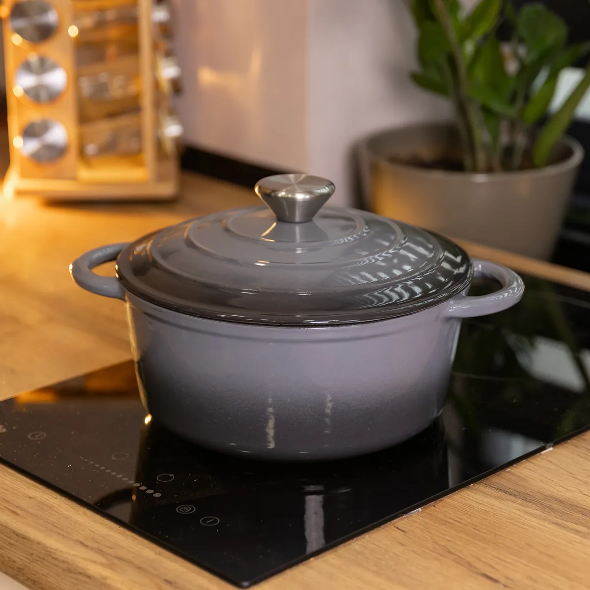 Чавунна каструля Premium Cookware 2.5 л Емальована Сіра 22 см