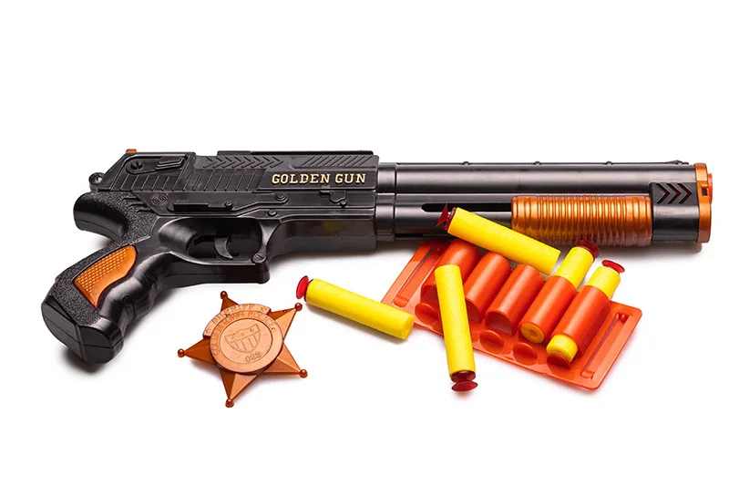 Іграшковий дробовик Golden Gun 33 см Пластик Золотий з м'якими поролоновими кулями