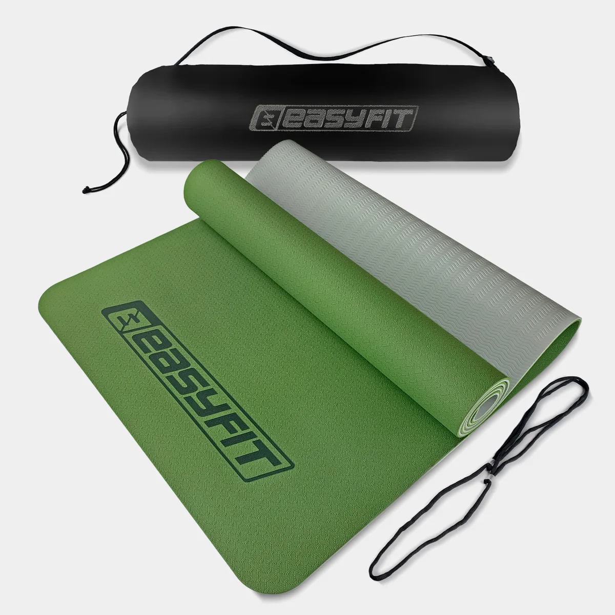Коврик для йоги та фітнесу EasyFit TPE 183х61 см зелений з сірим 6 мм