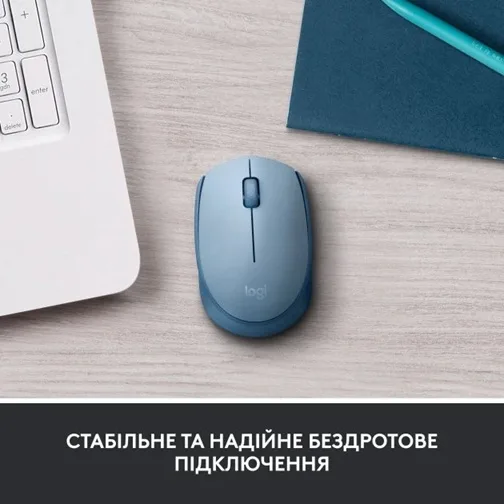 Миша Logitech бездротова оптична середня 61,5х35,2х97,7 мм синя сірий