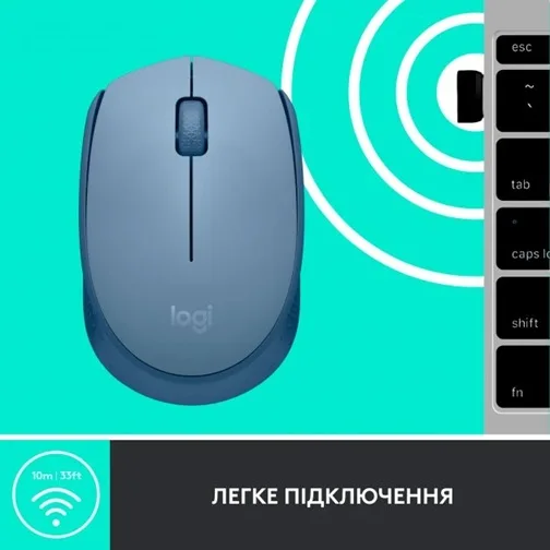 Миша Logitech бездротова оптична середня 61,5х35,2х97,7 мм синя сірий