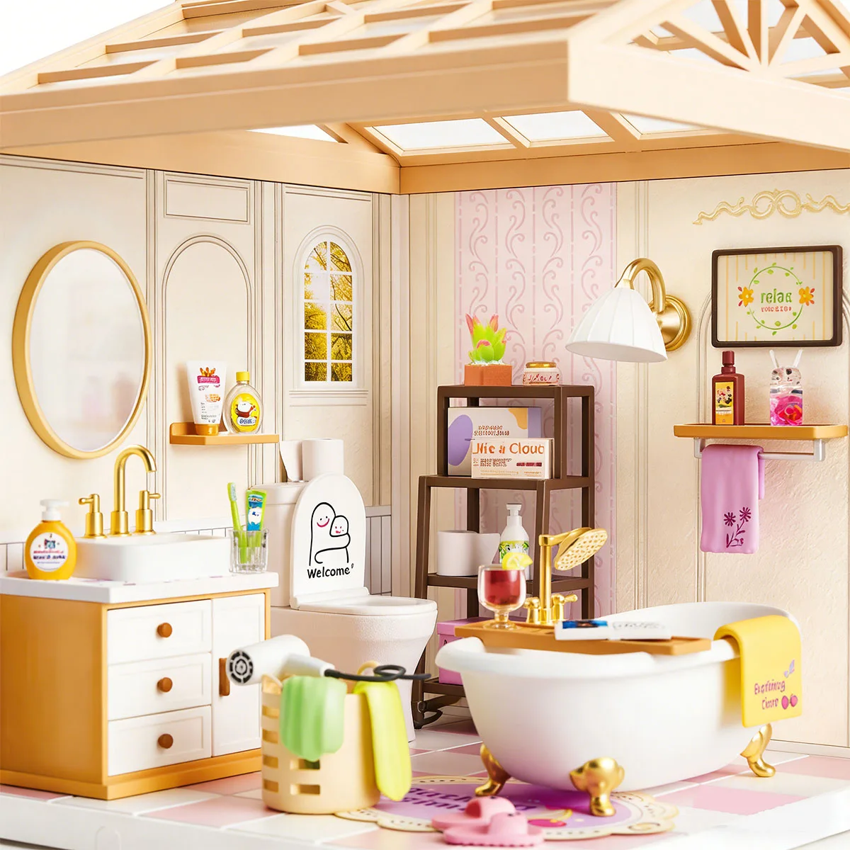 Конструктор-румбокс Mini House ванна кімната комбіновані матеріали 16,5х16,5х19,5 см світло