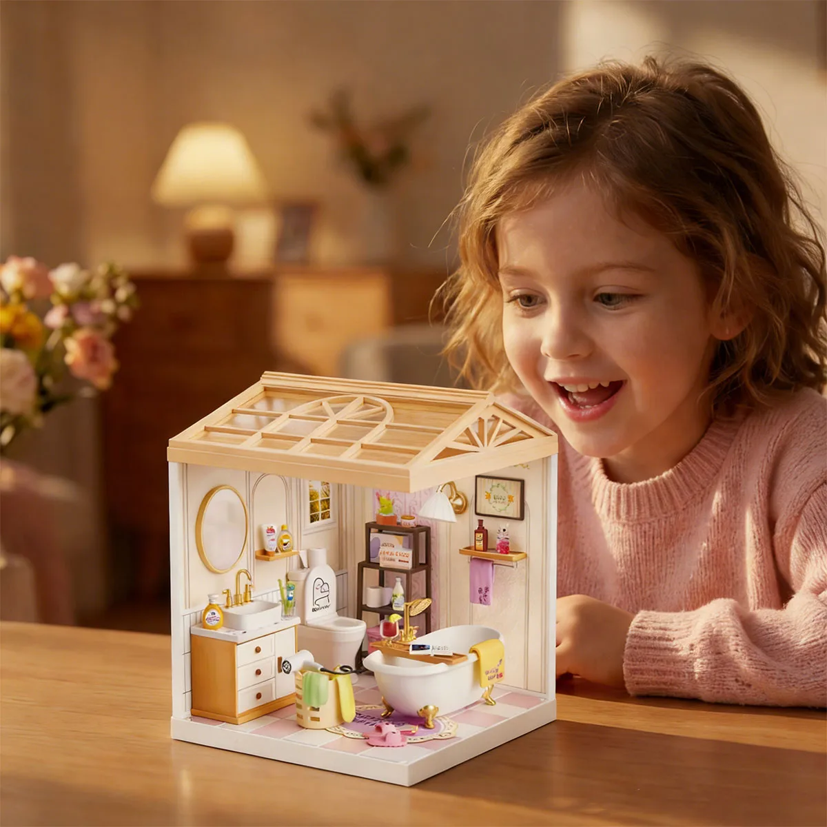 Конструктор-румбокс Mini House ванна кімната комбіновані матеріали 16,5х16,5х19,5 см світло