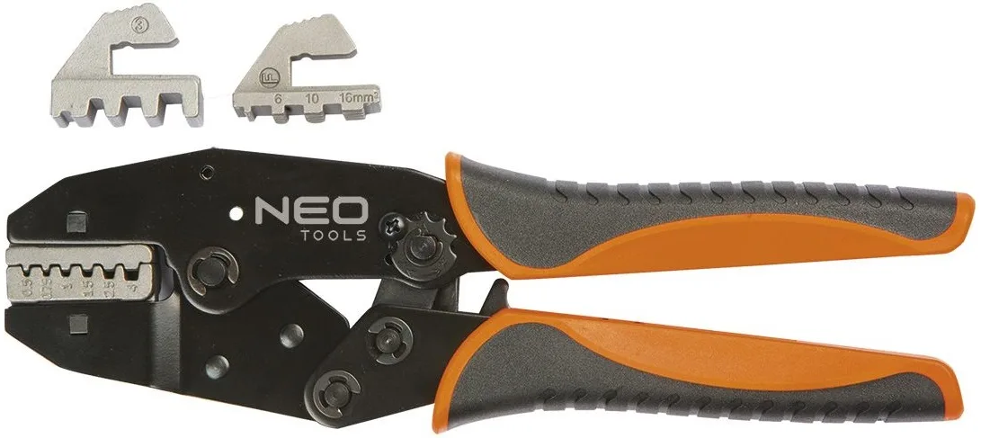 Клещи обжимные Neo Tools 220мм для втулочных наконечников 0,5-16мм2 с сменными губками для электромонтажа