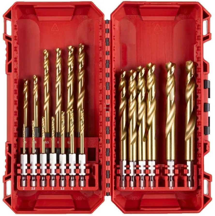 Комплект свердел по металу Milwaukee RedHEX Shockwave HSS-TiN, 2-10мм, у кейсі, 19 штук.