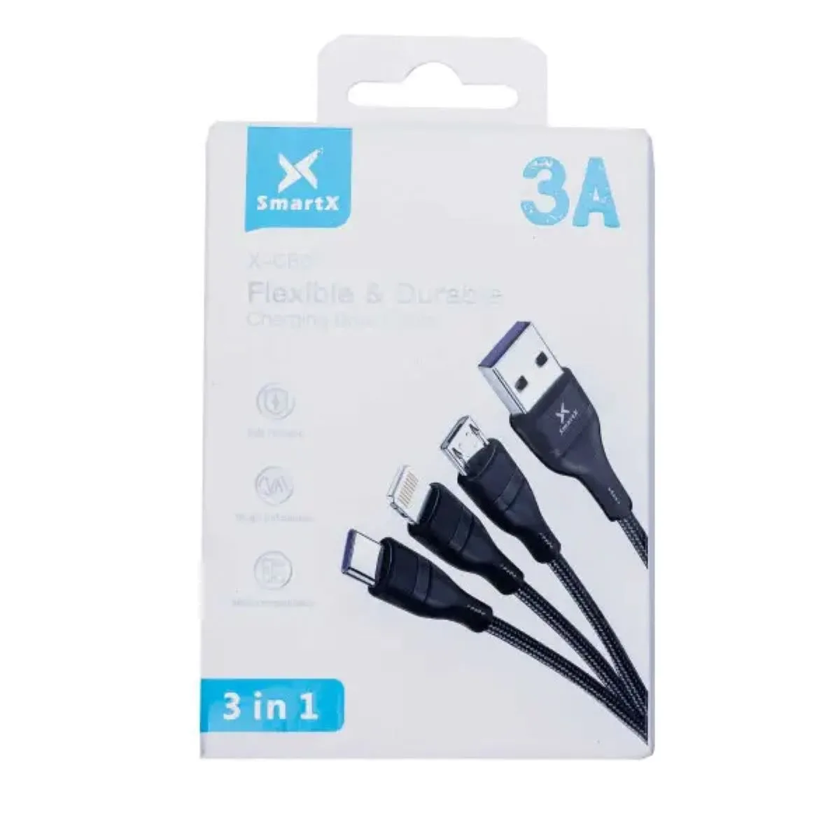 Кабель зарядки 3 в 1 Type-C/Micro-USB/Lightning Нейлон черный 60 г