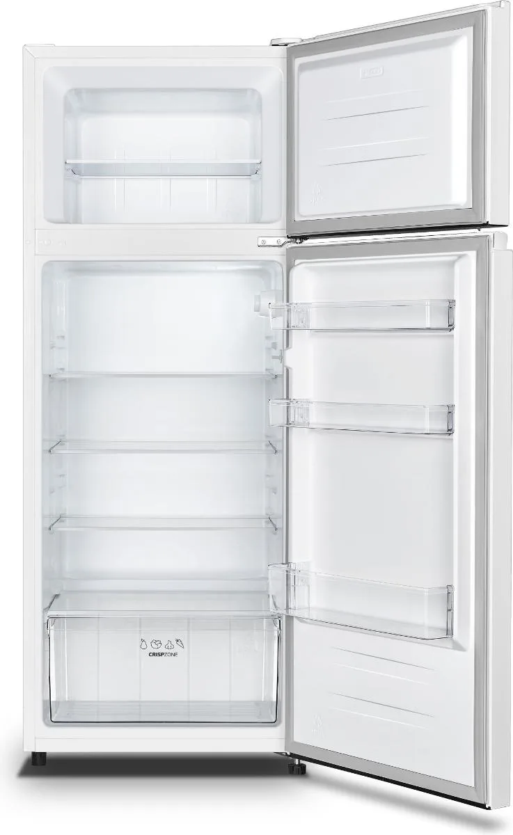 Холодильник Gorenje с верхним морозильником, размеры 144x55x55 см, объем холодильного отдела – 164 л, объем морозильного отдела – 41 л, 2 дверцы, класс энергоэффективности A++, температура окружающей среды ST, белый цвет