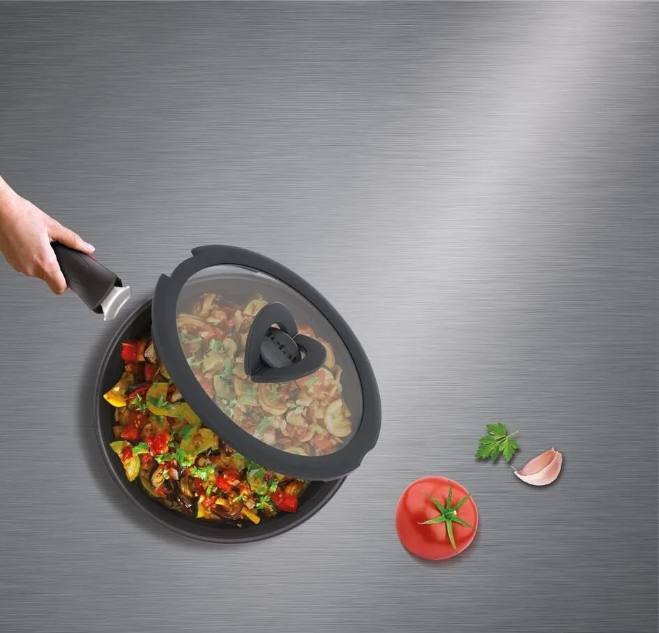 Крышка Tefal Ingenio 20 см, стеклянная, с силиконовой обрамкой, прозрачная с черными элементами
