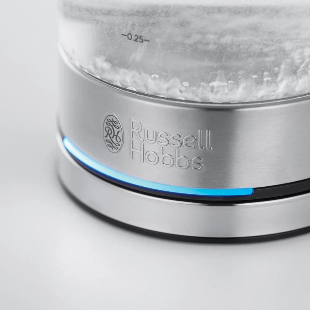 Електричний чайник Russell Hobbs Compact Home 0.8л, скляний, з підсвічуванням, сріблясто-чорного кольору.