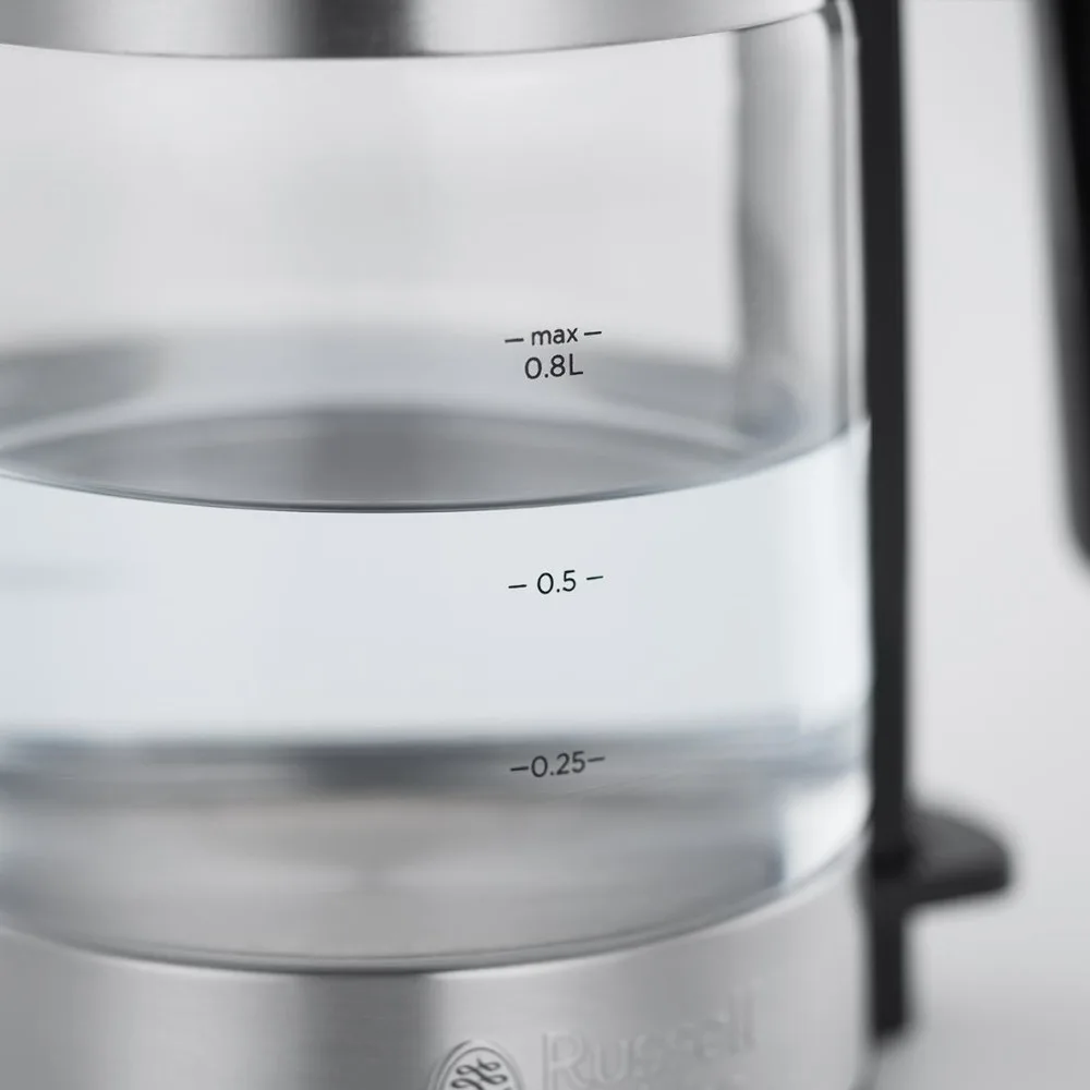 Електричний чайник Russell Hobbs Compact Home 0.8л, скляний, з підсвічуванням, сріблясто-чорного кольору.
