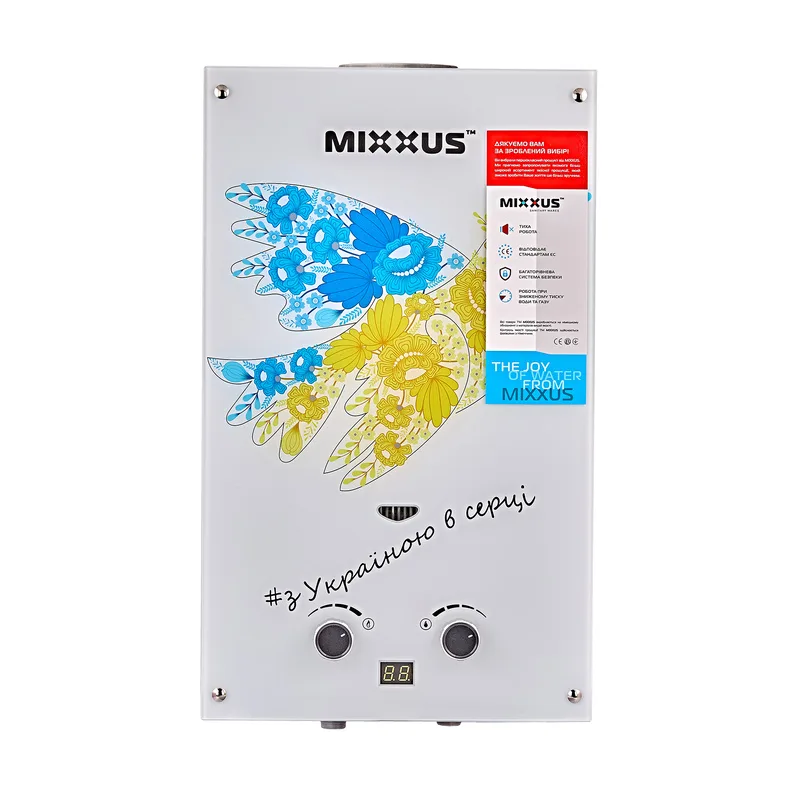 Газовая колонка MIXXUS 10 л/мин электронный розжиг металл 330х190х550 мм с рисунком