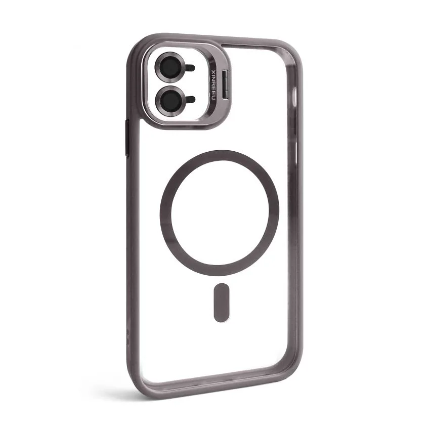 Чохол MagSafe для iPhone 11 силікон light grey з підставкою та захистом для камер