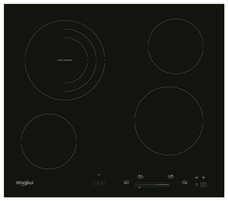 Варильна поверхня Whirlpool електрична склокерамічна 60 см чорна незалежна плита для кухні з таймером і сенсорною панеллю