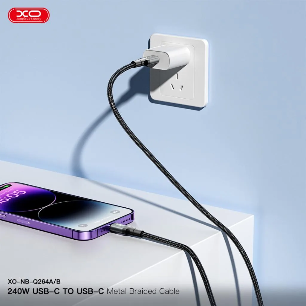 Кабель XO USB Type-C до USB Type-C 1 м Чорний 240W