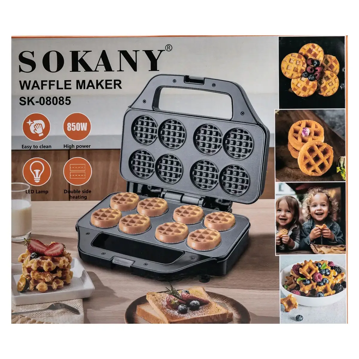 Вафельниця Sokany 850 Вт для круглих вафель 22 см антипригарна чорна