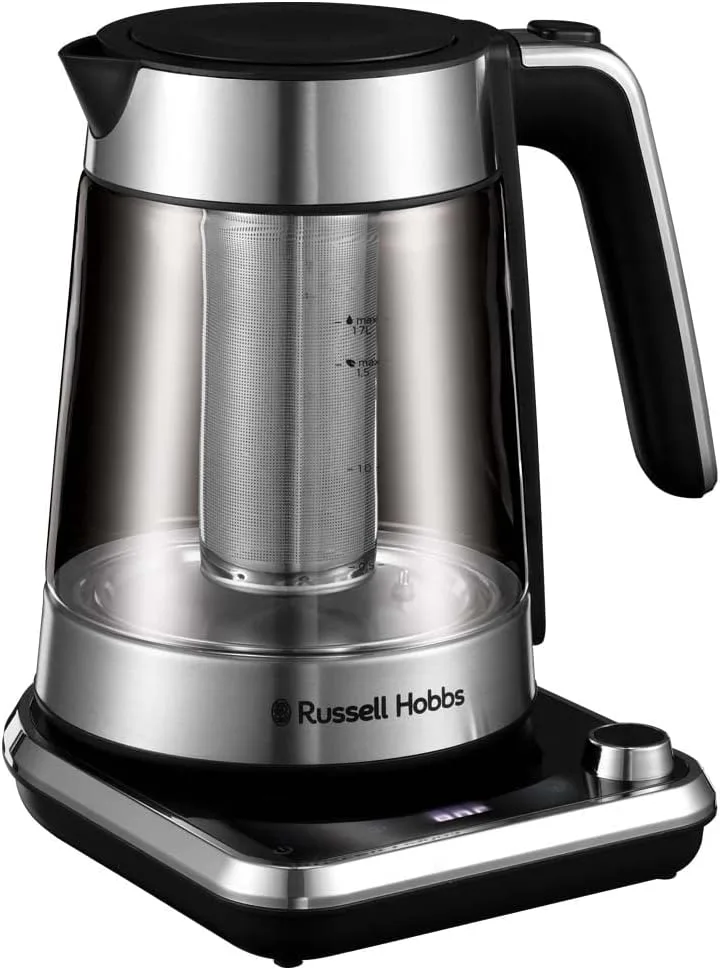 Електрочайник Russell Hobbs Attentiv, об'ємом 1.7 л, з технологією Strix, зі скляним корпусом та підставкою з місцем для зберіганн