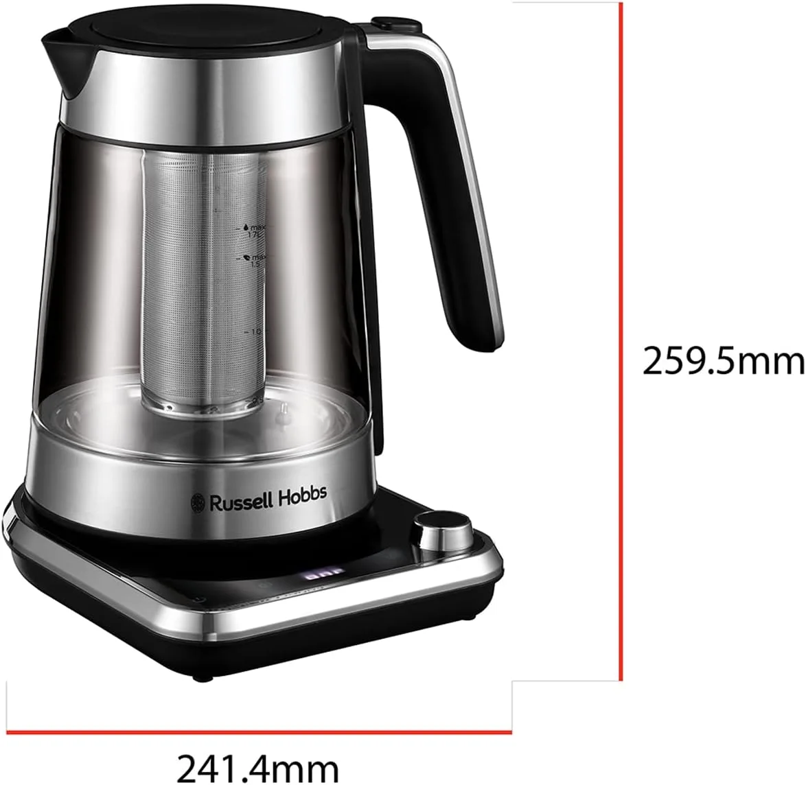 Электрочайник Russell Hobbs Attentiv, объемом 17 л, с технологией Strix, со стеклянным корпусом и подставкой с местом хранения шнура, серого цвета