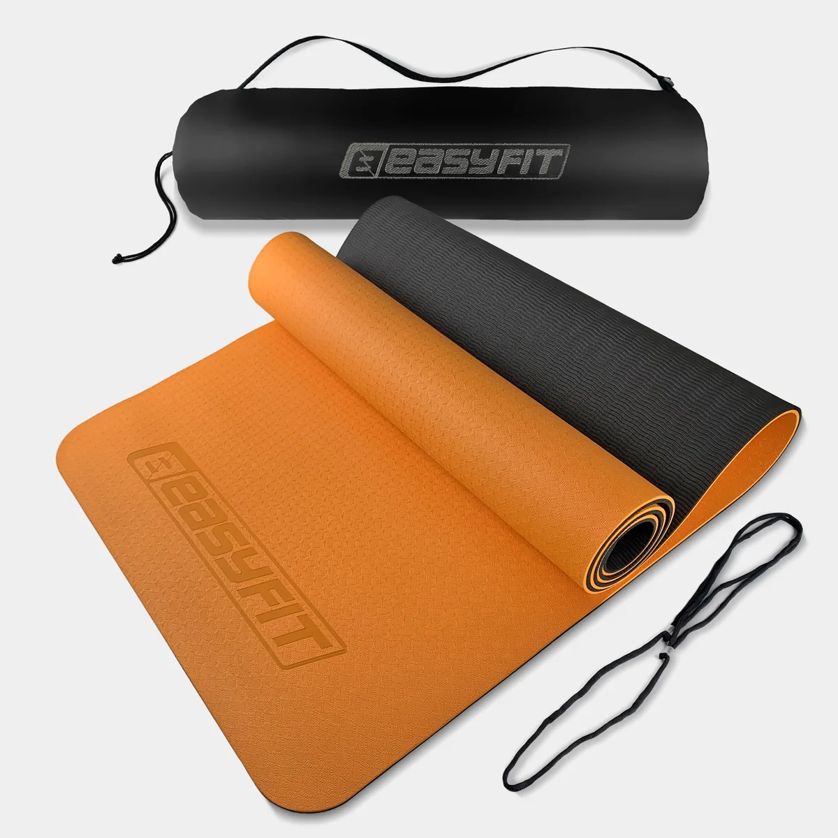 Коврик для йоги EasyFit TPE 183х61 см оранжевий чорний 6 мм
