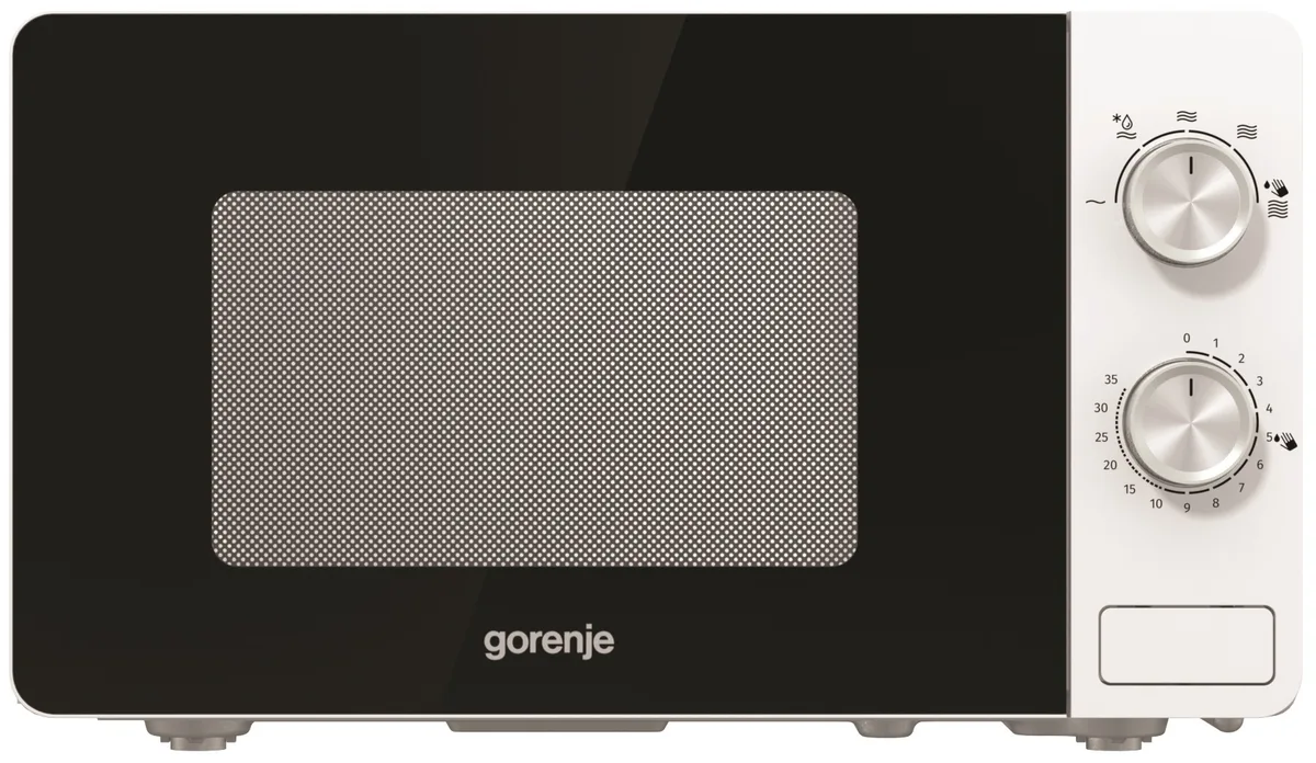 Мікрохвильова піч Gorenje, об'єм 17 л, механічне управління, потужність 700 Вт, білий колір.