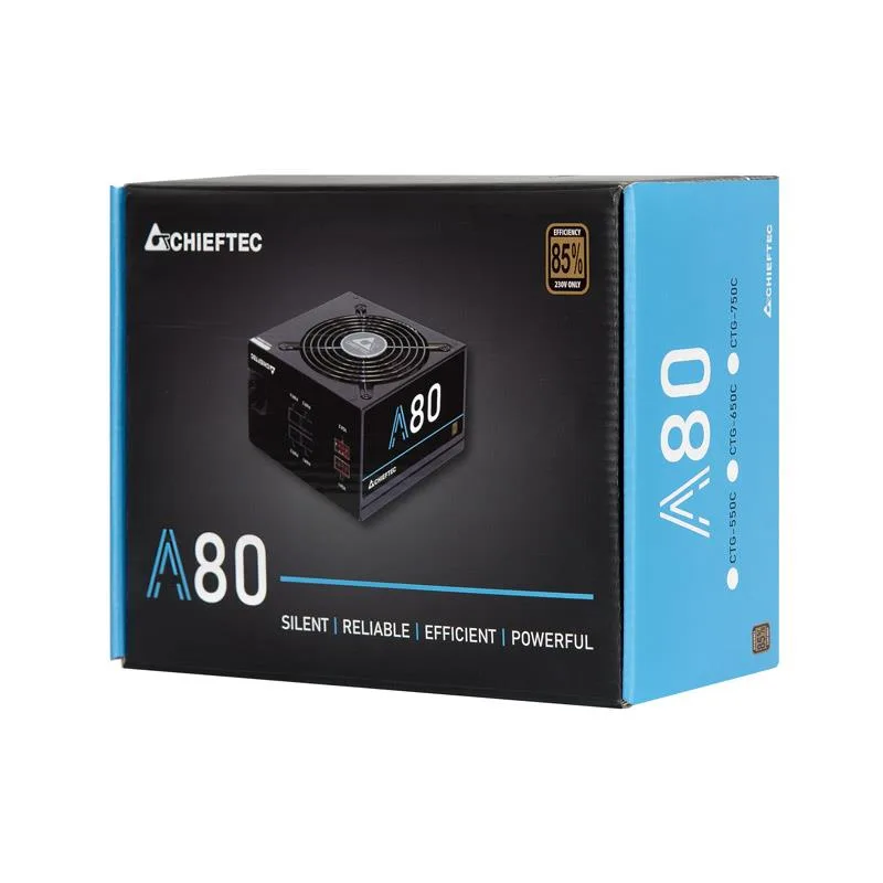 Блок живлення CHIEFTEC A-80  (650W), >85%, 120мм, 1xMB 24pin(20+4), 1xCPU 8pin(4+4), 4xMolex, 6xSATA, 2xPCIe 8pin(6+2), Modular