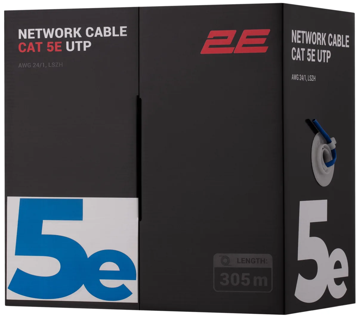 Кабель "вита пара" 2E CAT 5e, U-UTP, 305м, AWG 24/1, LSZH, синій