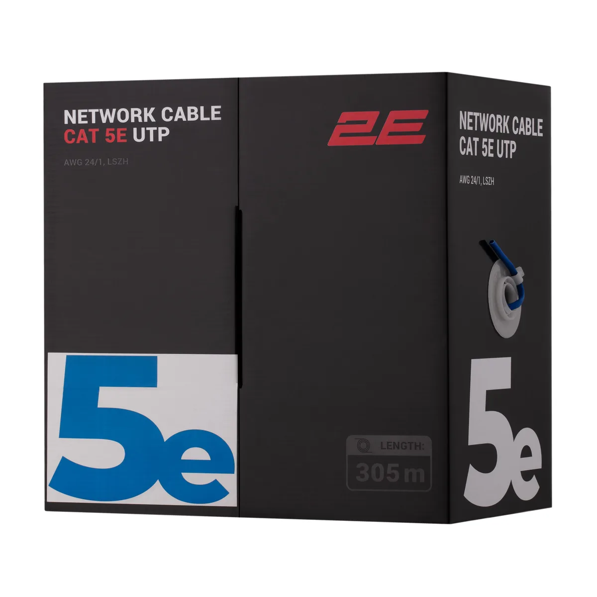 Кабель "вита пара" 2E CAT 5e, U-UTP, 305м, AWG 24/1, LSZH, синій