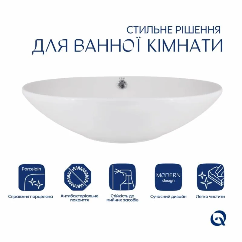 Раковина накладна овальна 635х420 мм керамічна глянцева біла Qtap Dove