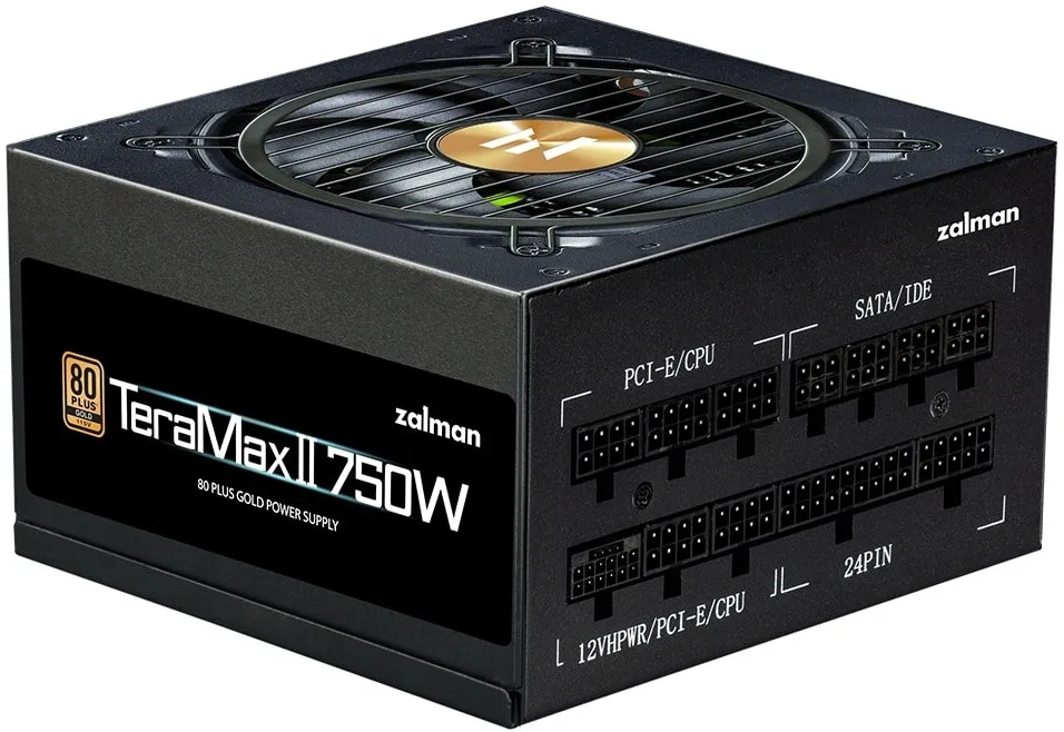 Блок живлення Zalman Teramax 2  (750W), >90%, 80+ Gold, 120мм, 1xMB 28pin (18+10), 2xCPU 8pin(4+4), 3xMolex, 8xSATA, 3xPCIe 8pin(6+2), 1xPCIe GEN5 16pin, Fully Modular