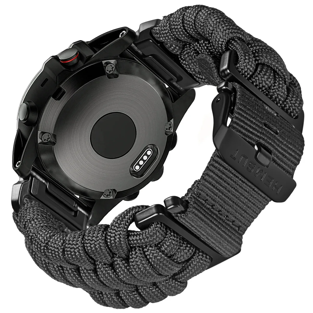 Ремінець Hemsut паракорд 22 мм чорний для годинників Garmin