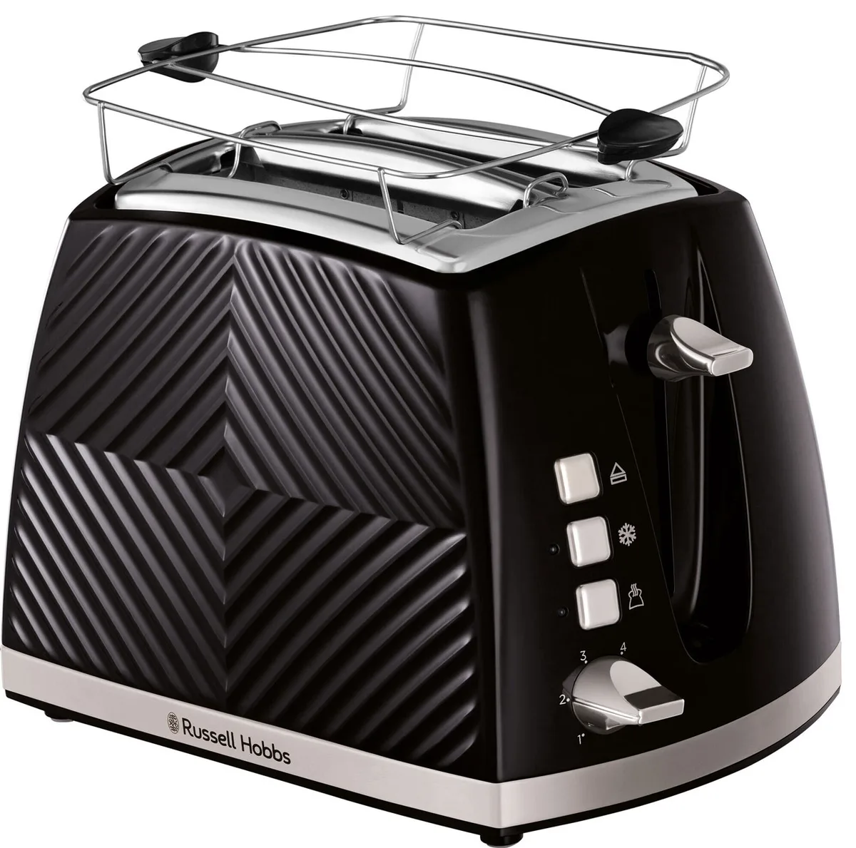 Тостер Russell Hobbs GrooWe 2-слайсовий, 850 Вт, функції підігріву та розморожування, пластиковий корпус, чорний.