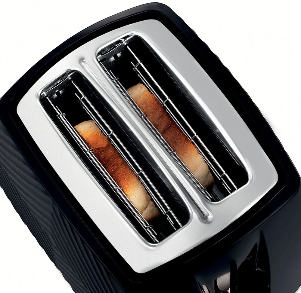 Тостер Russell Hobbs GrooWe 2-слайсовий, 850 Вт, функції підігріву та розморожування, пластиковий корпус, чорний.