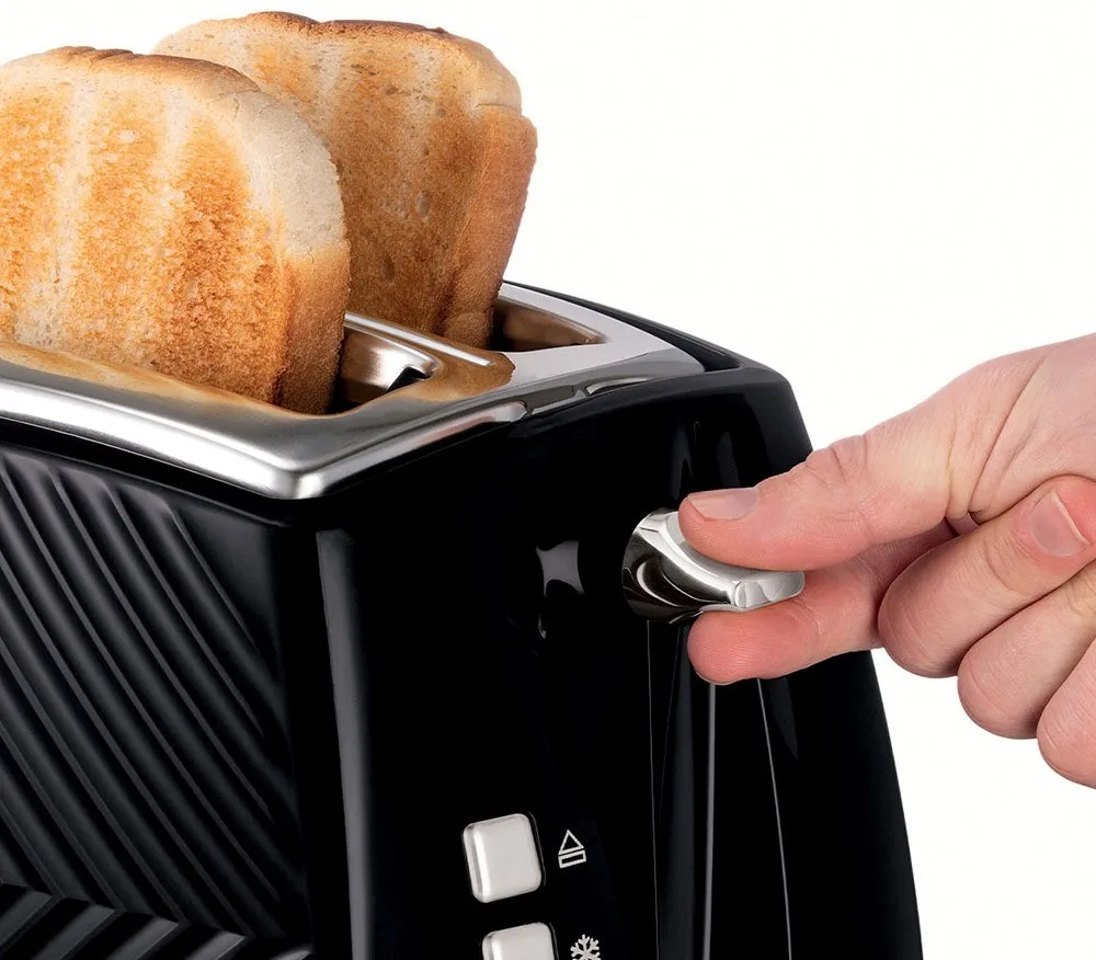 Тостер Russell Hobbs GrooWe 2-слайсовий, 850 Вт, функції підігріву та розморожування, пластиковий корпус, чорний.