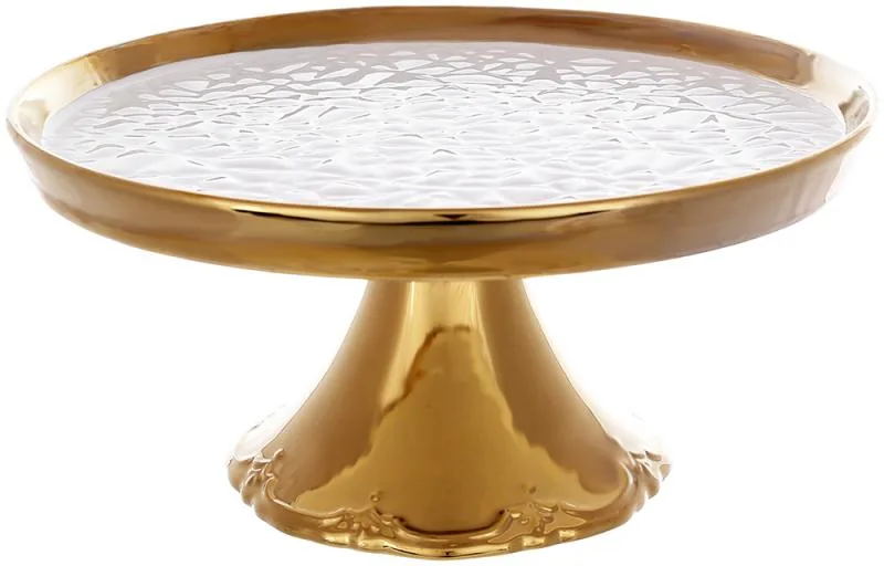 Тортниця на ніжці Gold Luxury порцелянова біла Ø31 см для десертів і пирогів