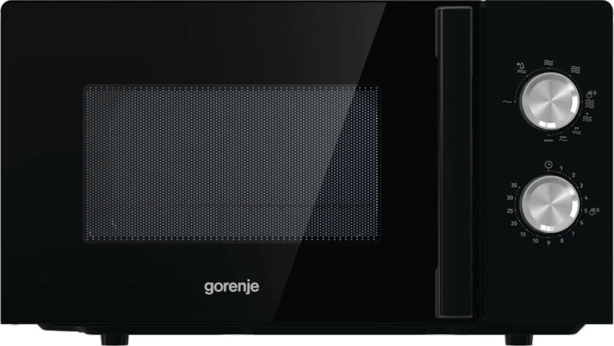 Мікрохвильова піч Gorenje, 20 л, механічне управління, 800 Вт, функція гриля, чорного кольору.