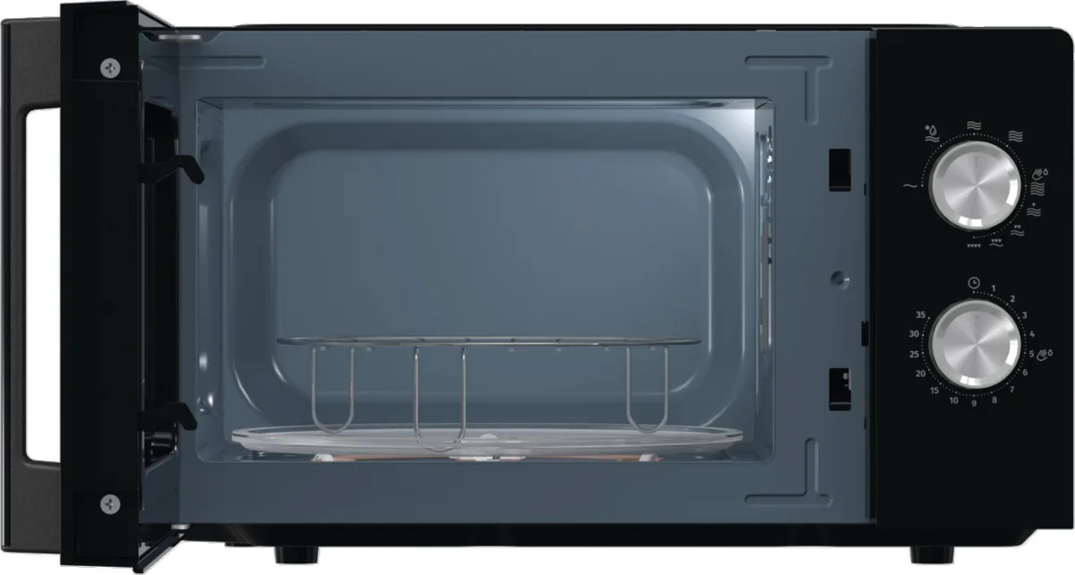 Мікрохвильова піч Gorenje, 20 л, механічне управління, 800 Вт, функція гриля, чорного кольору.
