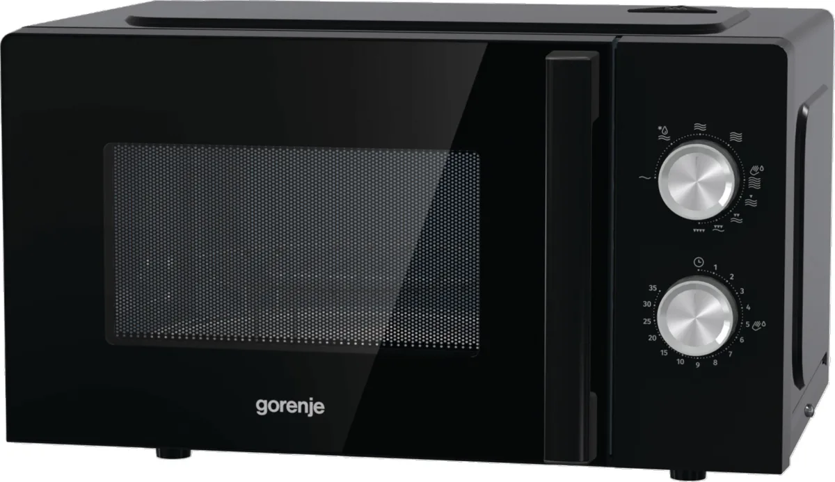 Мікрохвильова піч Gorenje, 20 л, механічне управління, 800 Вт, функція гриля, чорного кольору.