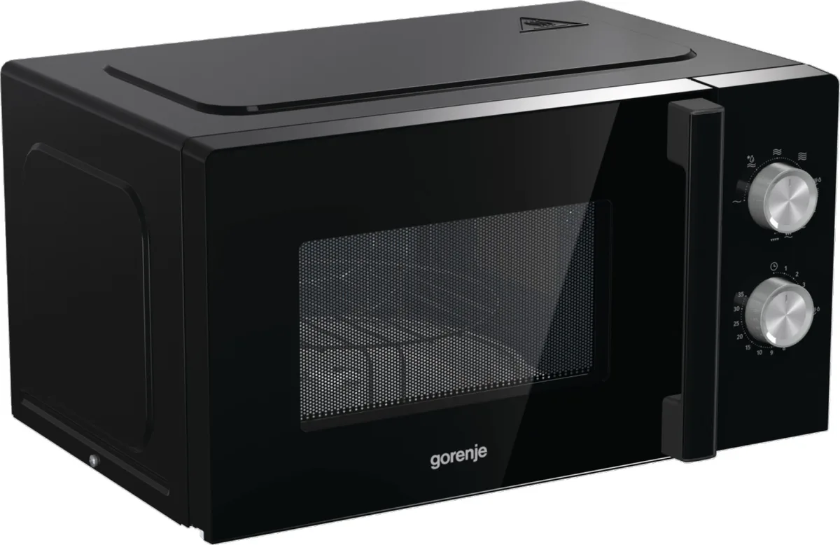 Мікрохвильова піч Gorenje, 20 л, механічне управління, 800 Вт, функція гриля, чорного кольору.