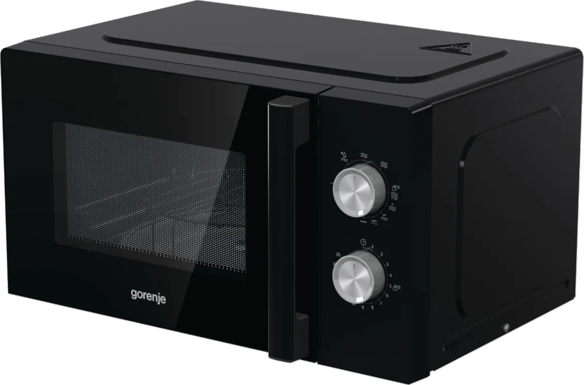 Мікрохвильова піч Gorenje, 20 л, механічне управління, 800 Вт, функція гриля, чорного кольору.