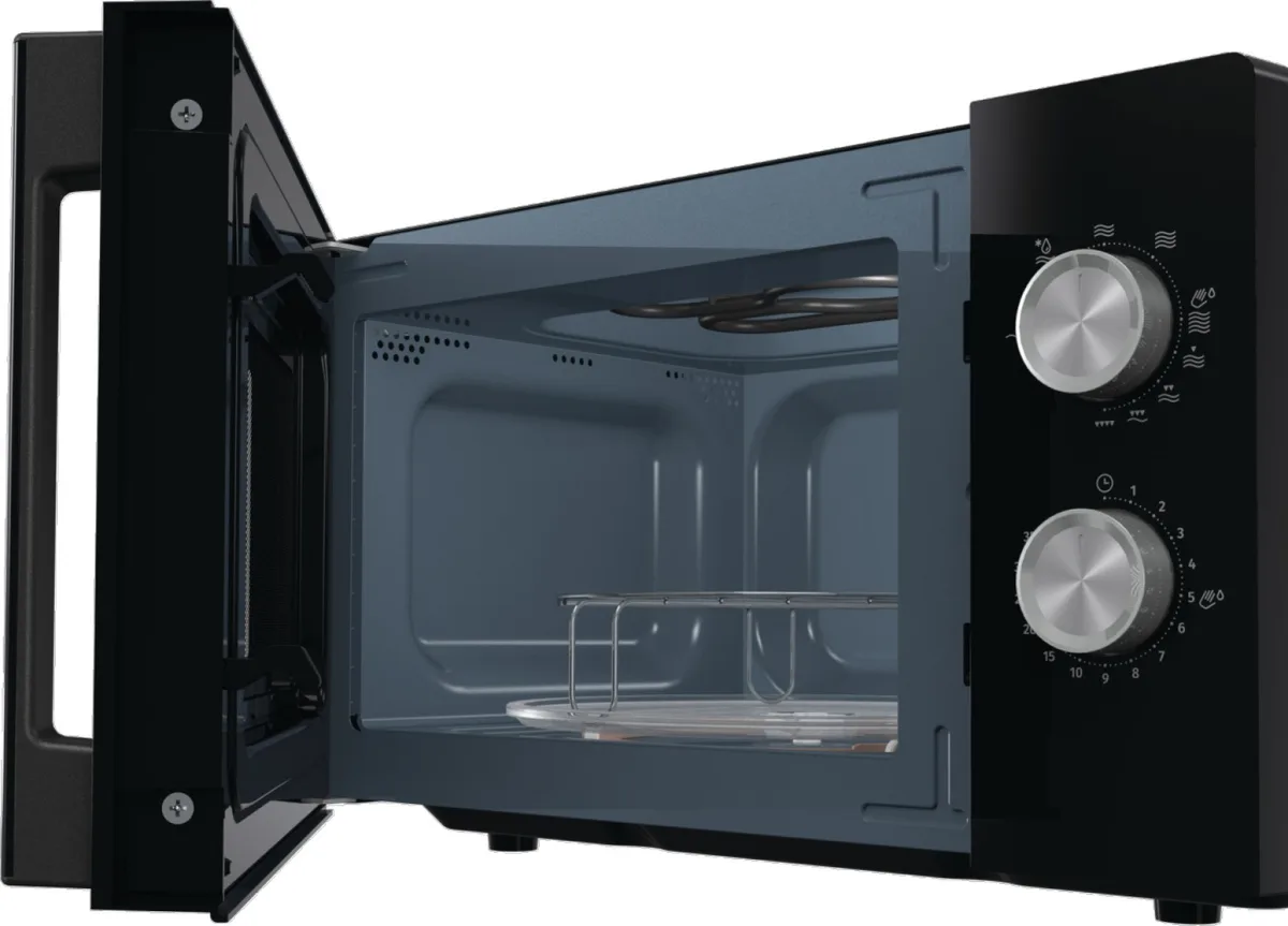 Мікрохвильова піч Gorenje, 20 л, механічне управління, 800 Вт, функція гриля, чорного кольору.