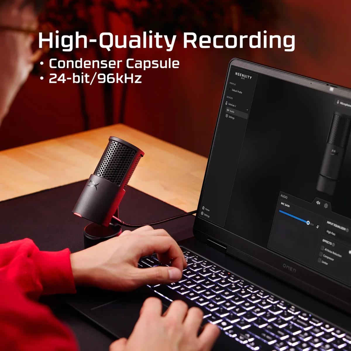 Мікрофон геймінговий HyperX SoloCast 2, Omni, USB-A, 2м, NGenuity, чорний