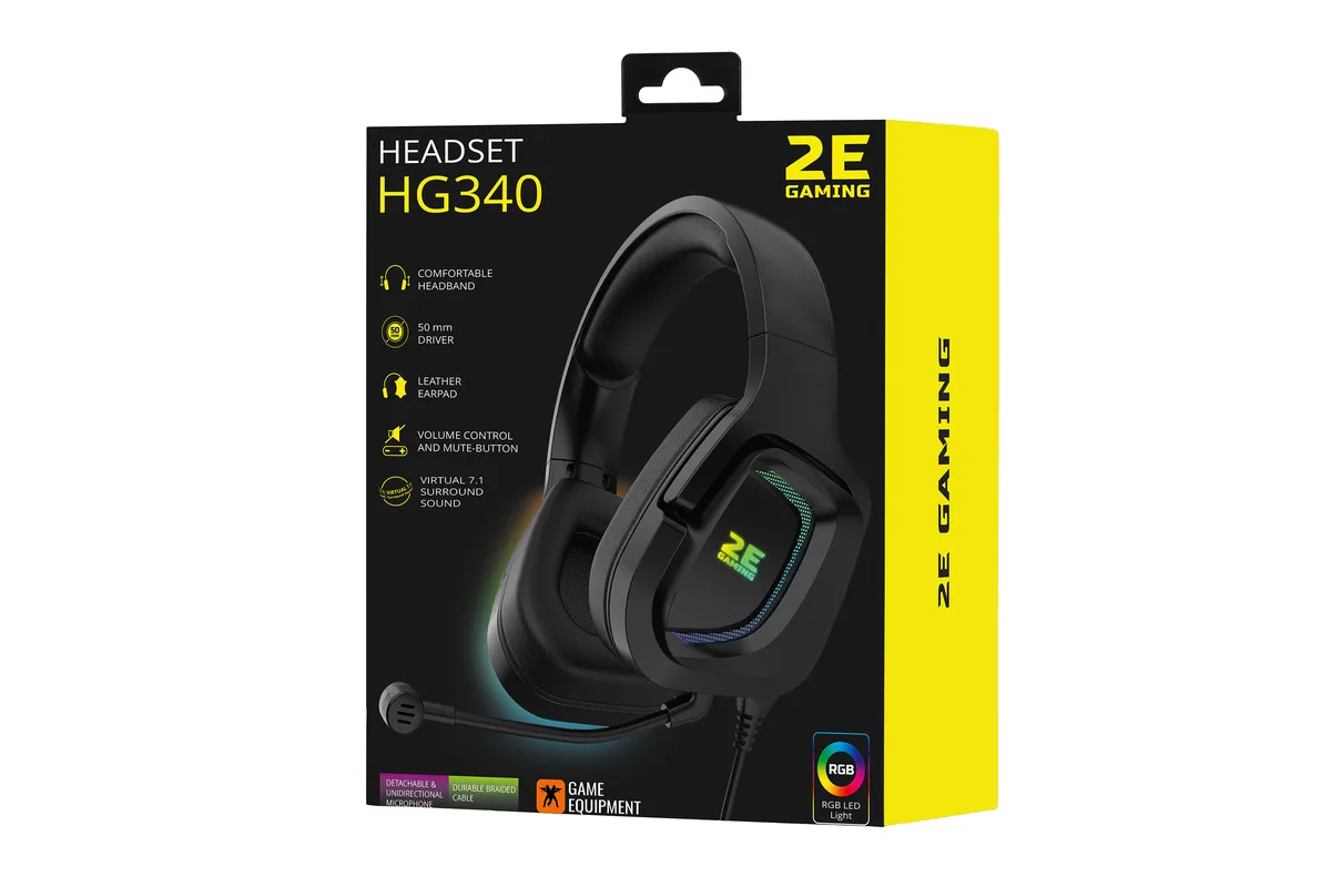 Игровая гарнитура 2E GAMING HG340, 7.1, USB-A, RGB, 2м, черная
