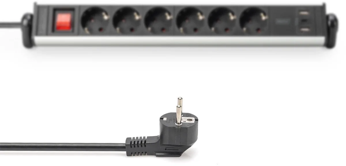 Блок розеток DIGITUS Office, 6xSchuko 16A, 3xUSB 2A, вимикач, 1.5м, вилка Schuko