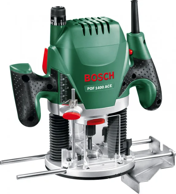 Фрезер Bosch POF 1400 Вт з цангами 6 та 8 мм, діапазон обертів 11000-28000 об/хв + комплект з 6 фрез, вага 3 кг.