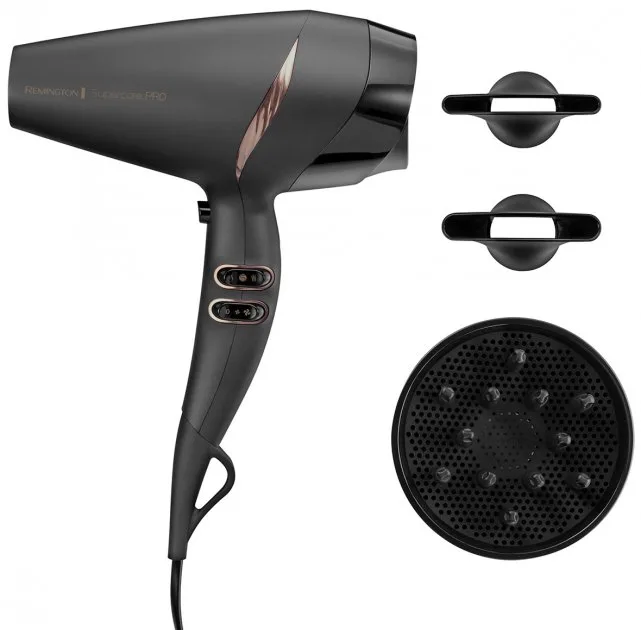 Фен Remington Supercare PRO 2200 AC мотор, 2200Вт, 3 скорости, диффузор, ионизация, холодный обдув, черный