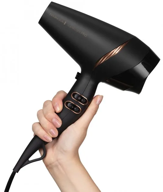Фен Remington Supercare PRO 2200 AC мотор, 2200Вт, 3 скорости, диффузор, ионизация, холодный обдув, черный