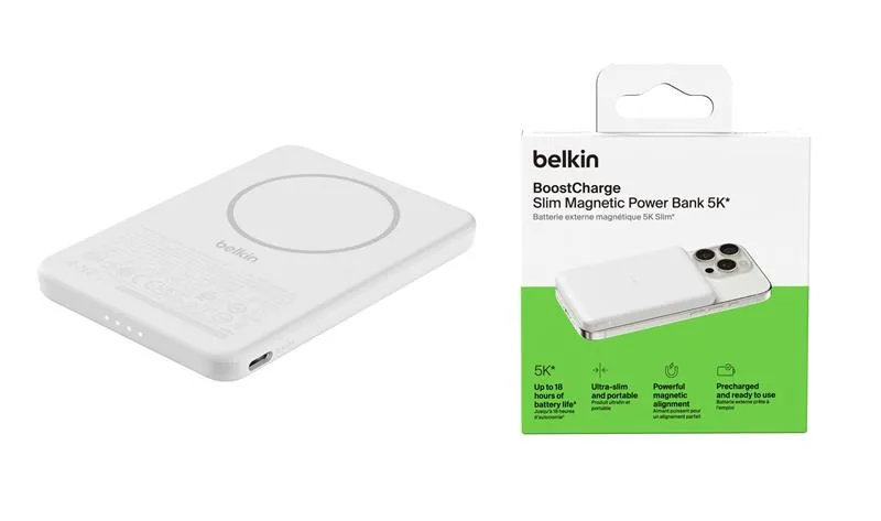 Акумулятор портативний Belkin літій-іонний 5000 мА·год Slim Magnetic білий