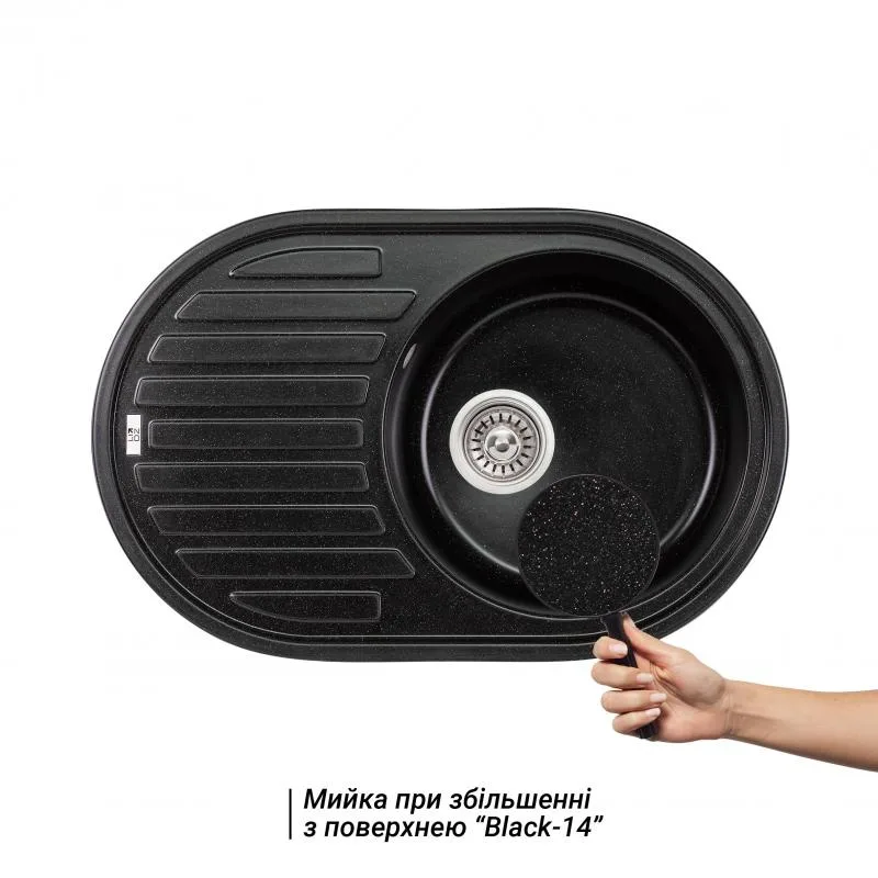 Кухонная мойка Lidz 780x500 мм овальная искусственный камень черный металлик