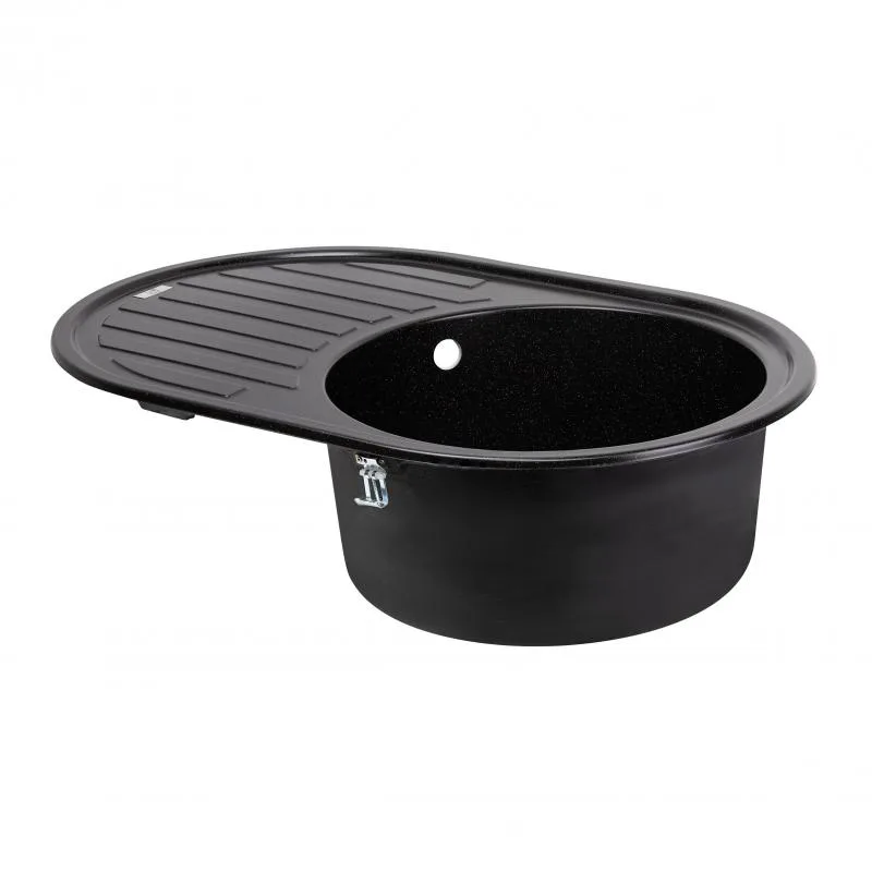 Кухонная мойка Lidz 780x500 мм овальная искусственный камень черный металлик