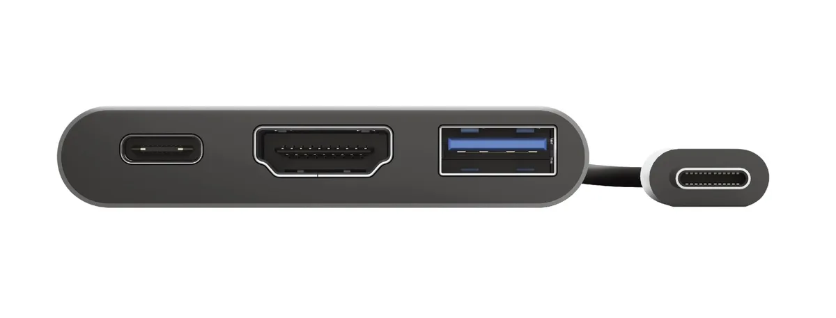 Хаб Trust Dalyx 3-in-1 USB-С > USB-А 3.2/USB-С/HDMI, Алюміній, 0.1м, чорний