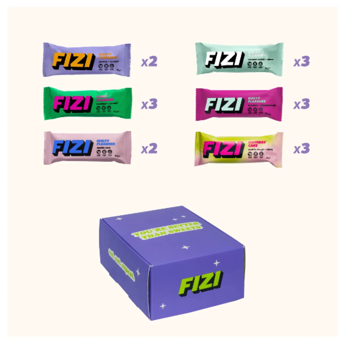 Веганський бокс протеїнових батончиків FIZI 16x45g без цукру, лактози, глютену